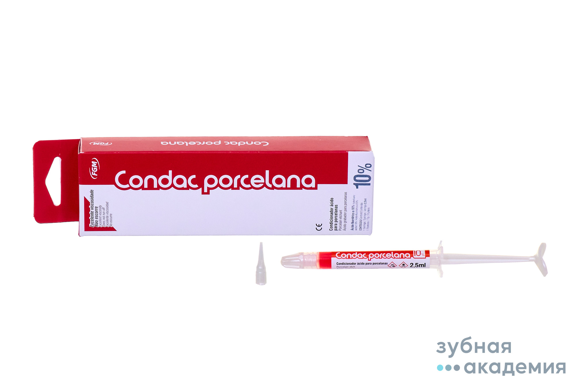 CONDAC PORCELANA-ПЛАВИКОВАЯ КИСЛОТА 10% (1 ШПР. 2,5 МЛ + 1 НАК.) /FGM/ Бразилия